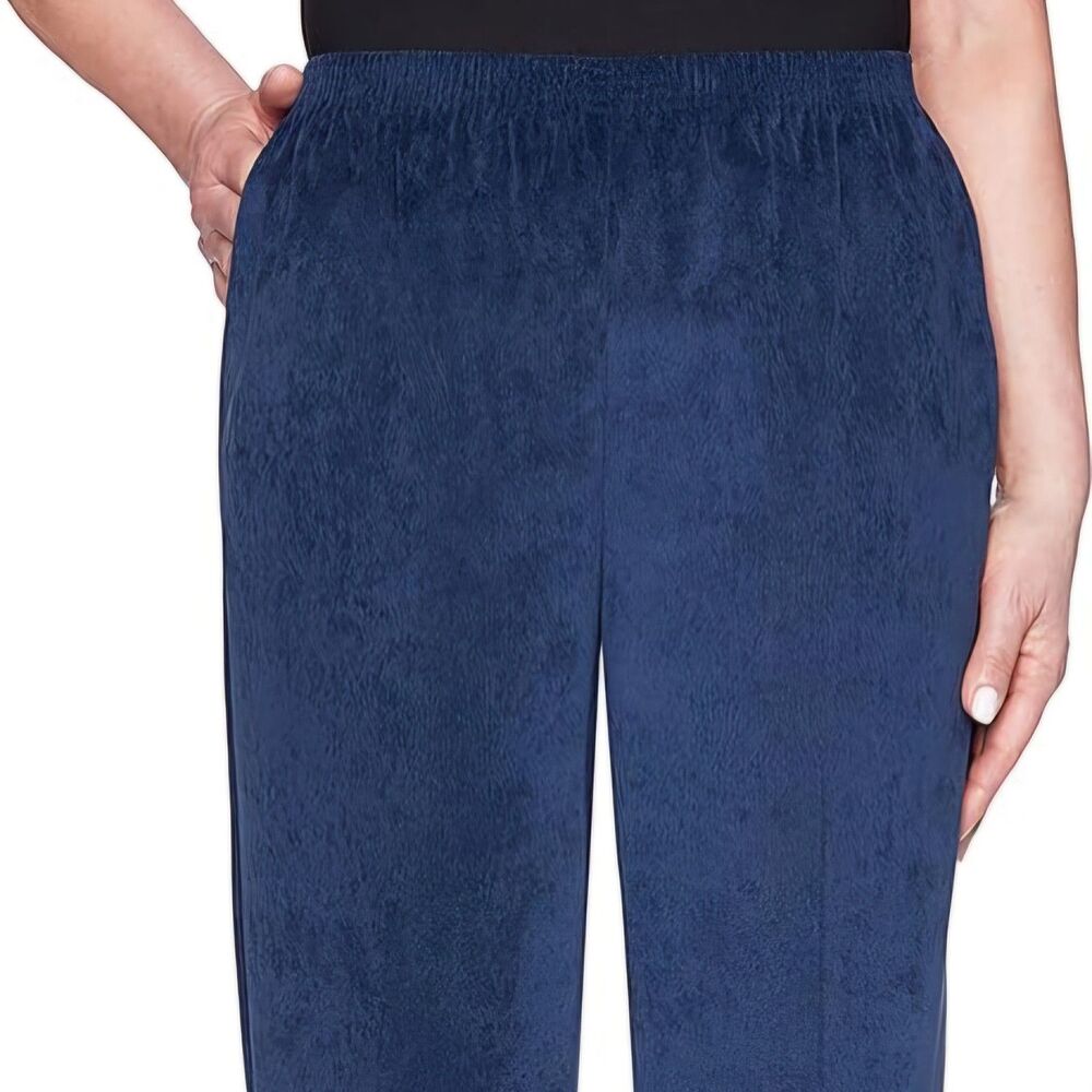 Alfred Dunner Corduroy Pants Pull On Straight Leg Size 14 Dark Navy Blue